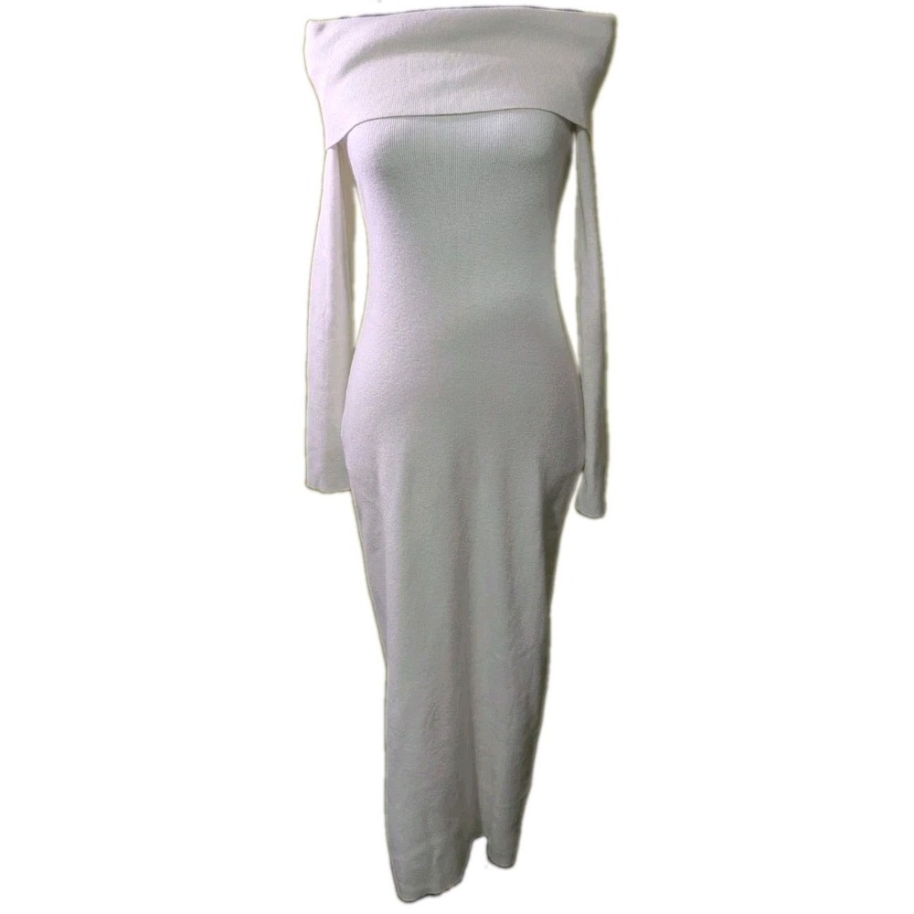 Merokeety Women's Off Shoulder Sweater Knit Midi Dress White Size S NWT